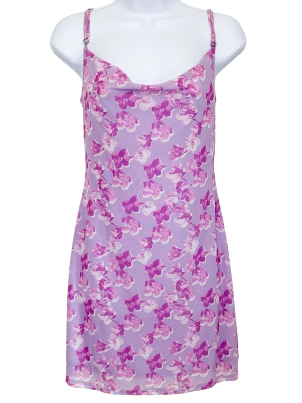BP NORDSTROM Floral Slip Mini Dress XS Pink Purple Y2K Bodycon Spaghetti Strap